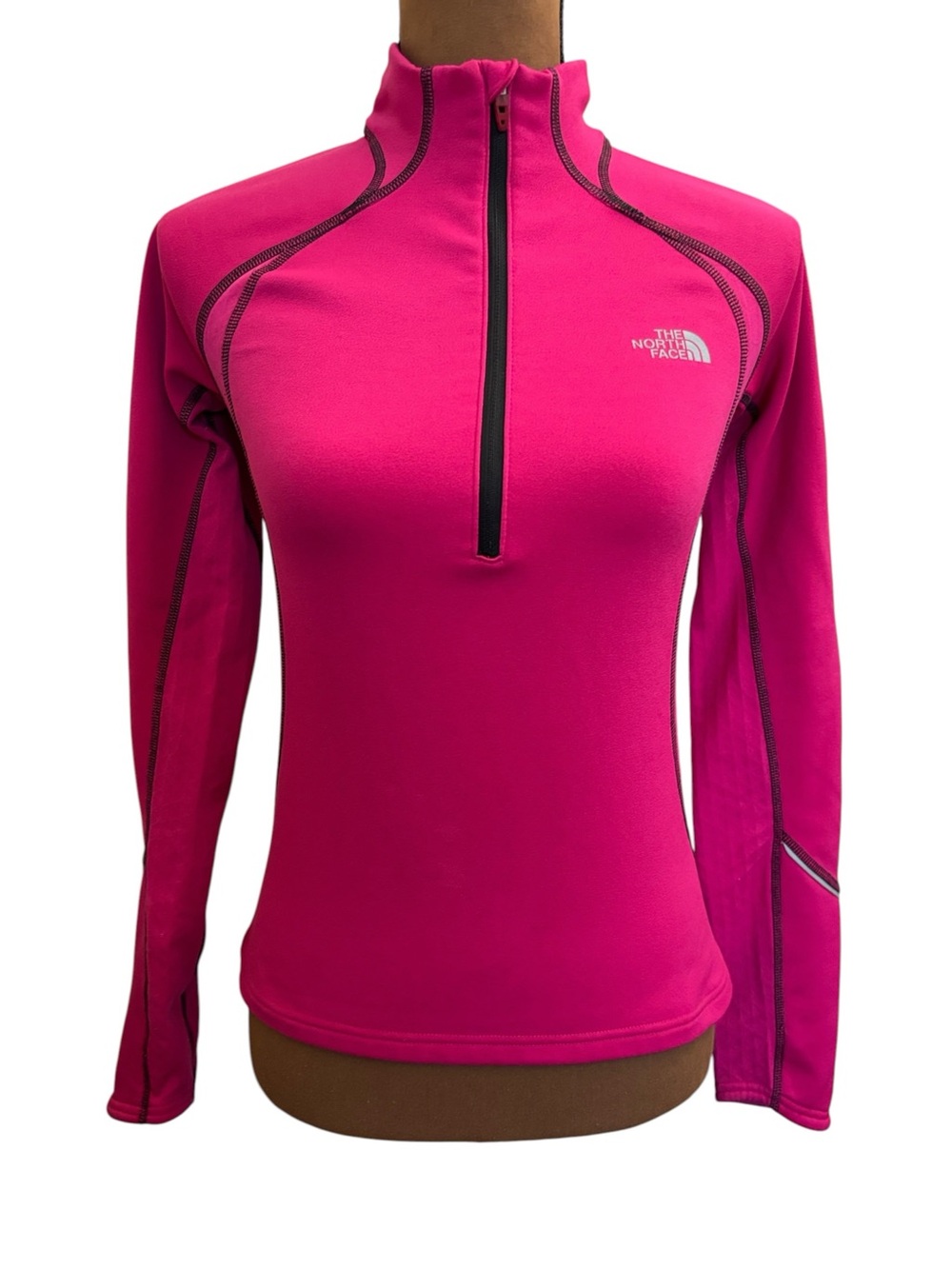 The North Face Pink Black Fitted Half Zip Pullover Running Jacket Size XS